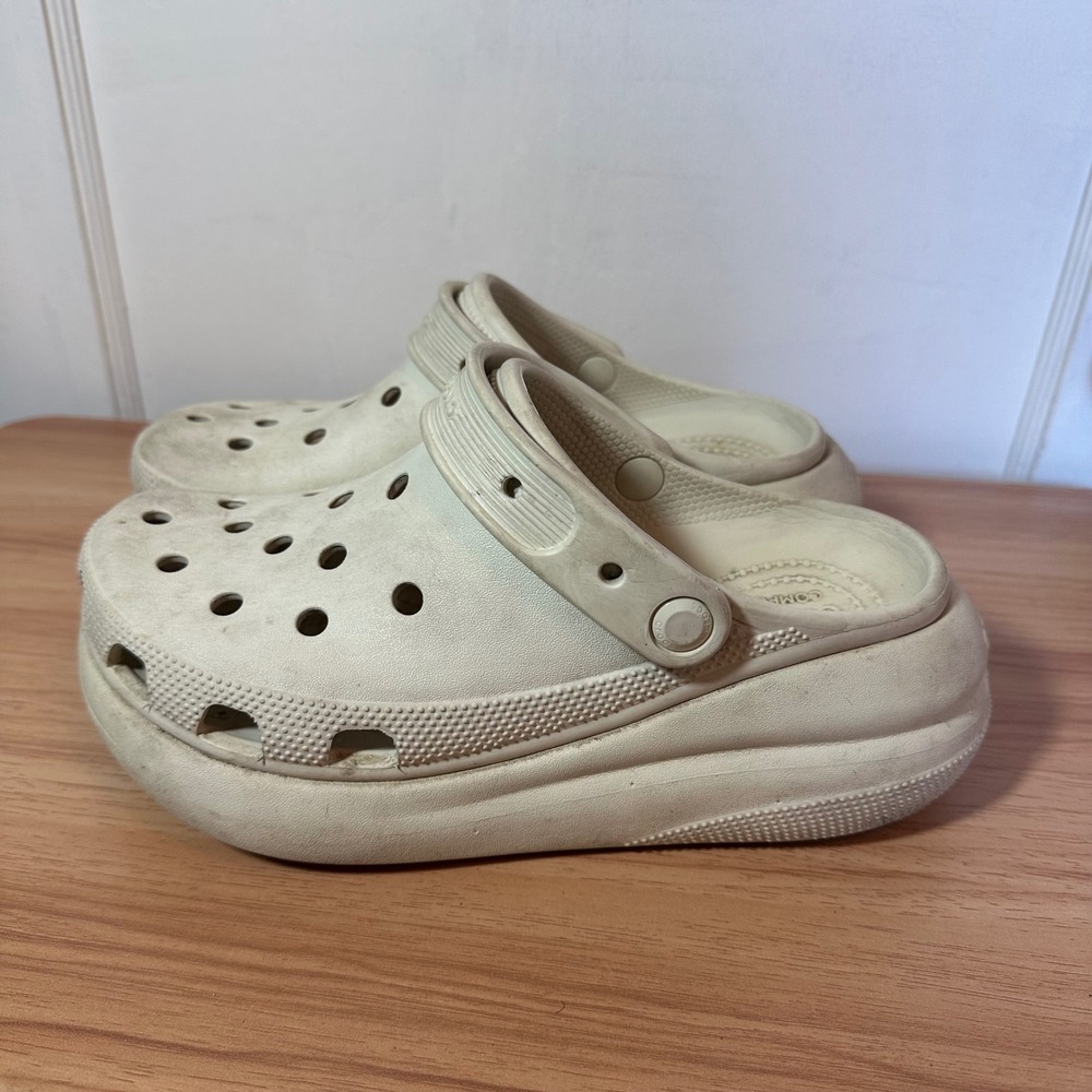 Crocs Classic Crush Clog Bone Off White Platform Sandals Women 8 Men 6